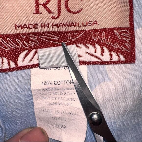Vintage RJC Hawaiian Button Front Shirt Large Blue Cotton - Picture 11 of 11